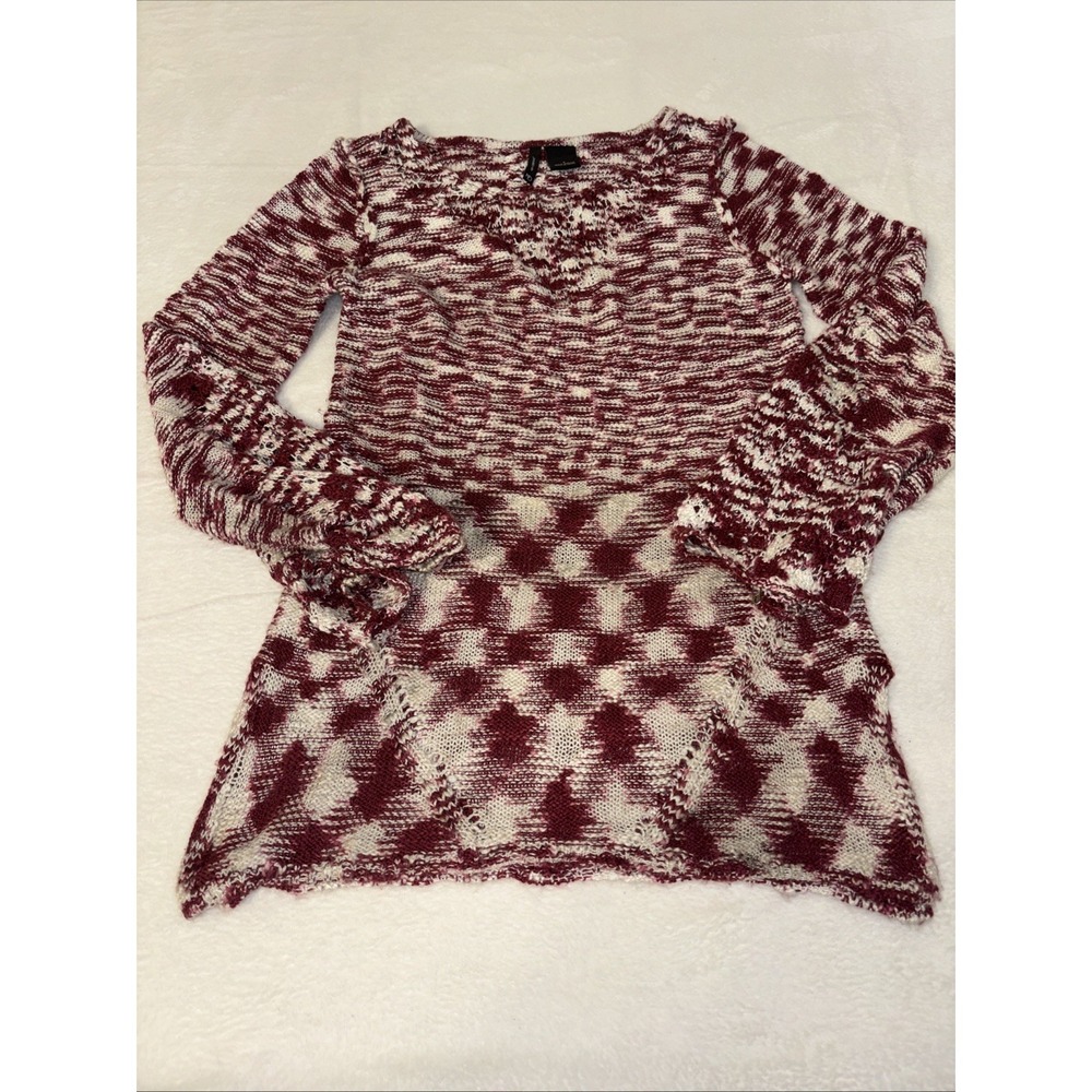 New Directions Womens Size S Marled Knit Tunic Sweater Red White Boho